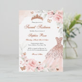 ピンクフローラバラバタフライドレスSweet sixteen 箔招待状 (立ち正面)