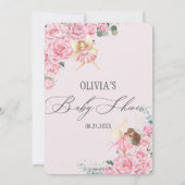 ピンクフローラバラフェアリーズアーチベビーシャワーインビタット 招待状 (裏面)