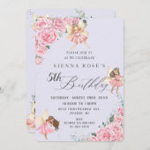 ピンクフローラバラフェアリーズアーチ誕生日写真  招待状 (正面/裏面)