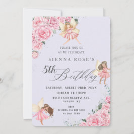 ピンクフローラバラフェアリーズアーチ誕生日写真 招待状