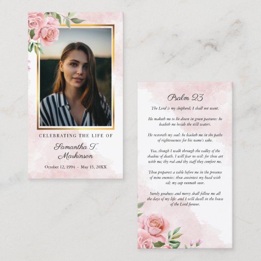 ピンクフローラバラフォトウォーターカラー祈りの言葉カード 名刺 (正面/裏面)