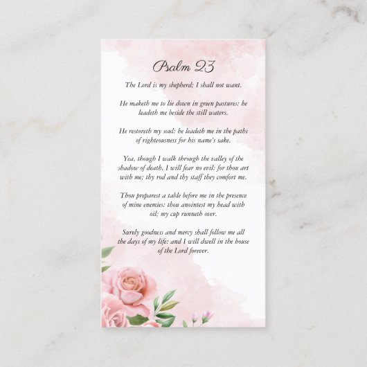 ピンクフローラバラフォトウォーターカラー祈りの言葉カード 名刺 (裏面)