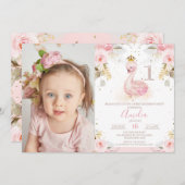 ピンクフローラバラフォトプリンセススワン1日 招待状 (正面/裏面)
