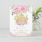 ピンクフローラバラブライダルシャワーハイティーパーティー 招待状 (スタンド正面)
