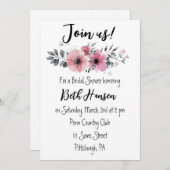 ピンクフローラバラブライダルシャワー招待 招待状 (正面/裏面)