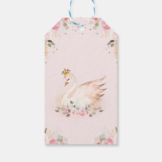ピンクフローラバラプリンセススワン誕生日ギフトラベル ギフトタグ (裏面)