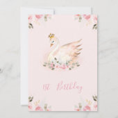 ピンクフローラバラプリンセススワン誕生日招待状 招待状 (裏面)