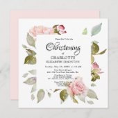 ピンクフローラバラボタニカルスクエア《キリスト教》洗礼式や命名式 招待状 (正面/裏面)