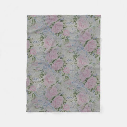 ピンクフローラバラヴィンテージ フリースブランケット (正面)