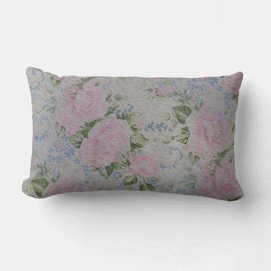 ピンクフローラバラヴィンテージ ランバークッション (正面)