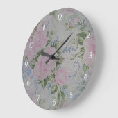 ピンクフローラバラヴィンテージ ラージ壁時計 (傾斜)