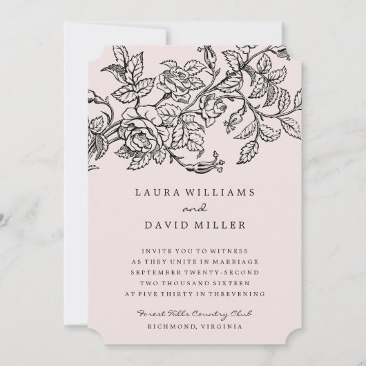 ピンクフローラバラ庭園の結婚式招待状 招待状 (正面)