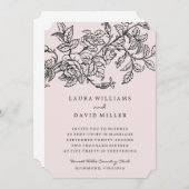 ピンクフローラバラ庭園の結婚式招待状 招待状 (正面/裏面)