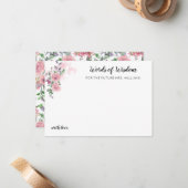 ピンクフローラバラ水彩ブライダルシャワーアドバイス ノートカード (正面/裏面インサイチュ)