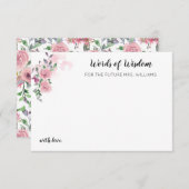 ピンクフローラバラ水彩ブライダルシャワーアドバイス ノートカード (正面/裏面)