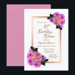 ピンクフローラバラ縁ど金ゴールド18th誕生日ディナー 招待状<br><div class="desc">バラエレガント金ゴールドと金ゴールド文字を備えたフローラ18縁ど歳のバースディナーパーティの招待状。</div>