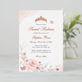 ピンクフローラバラ蝶Sweet sixteen 箔招待状 (立ち正面)