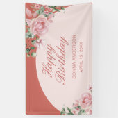 ピンクフローラバラ誕生日プレート 横断幕 (縦)