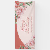 ピンクフローラバラ誕生日 横断幕 (縦)