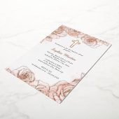 ピンクフローラバラ金ゴールドガールバプテスマ 箔招待状 (回転した状態)