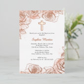 ピンクフローラバラ金ゴールドガールバプテスマ 箔招待状 (立ち正面)