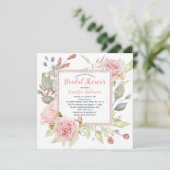 ピンクフローラバラ金ゴールドグリッターブライダルシャワー 招待状 (スタンド正面)
