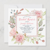ピンクフローラバラ金ゴールドグリッターブライダルシャワー 招待状 (正面)