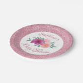 ピンクフローラバラ金ゴールドグリッターベビーシャワー ペーパープレート (アングル)