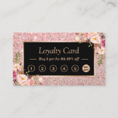 ピンクフローラバラ金ゴールドグリッターロイヤリティパンチカード ロイヤリティカード (正面)