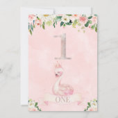 ピンクフローラバラ金ゴールドスワン1st誕生日招待状 招待状 (裏面)
