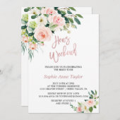 ピンクフローラバラ金ゴールドバチェロレッテ週末パーティー 招待状 (正面/裏面)