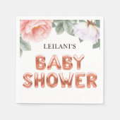 ピンクフローラバラ金ゴールドバルーンベビーシャワー スタンダードカクテルナプキン (正面)