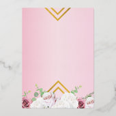 ピンクフローラバラ金ゴールド幾何学的ブライダルシャワー金ゴールド 箔招待状 (裏面)