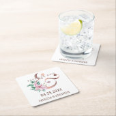 ピンクフローラバラ金ゴールド救アパサンド結婚日付 スクエアペーパーコースター (インサイチュ)