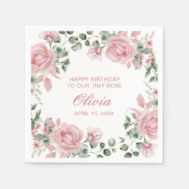 ピンクフローラバラ1st誕生日パーティープレート スタンダードカクテルナプキン