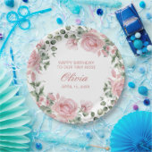 ピンクフローラバラ1st誕生日パーティープレート ペーパープレート (パーティー)