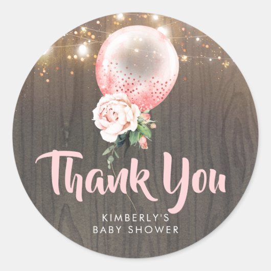ピンクフローラバルーンガーランド素朴ベビーシャワー ラウンドシール (正面)