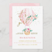 ピンクフローラバルーンガールベビーシャワー 招待状 (正面/裏面)