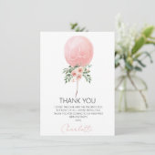 ピンクフローラバルーン最初の誕生日サンキューカード 招待状 (スタンド正面)