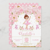 ピンクフローラバレリナ誕生日トゥバレエダンス 招待状 (正面/裏面)