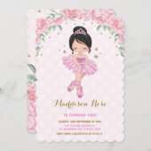 ピンクフローラバレリーナバレエトゥトゥ誕生日招待状 招待状 (正面/裏面)