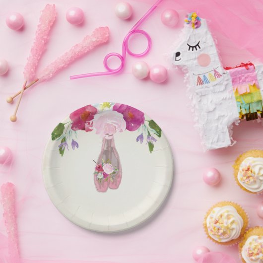 ピンクフローラバレリーナファースト誕生日7"プレート ペーパープレート (パーティー)