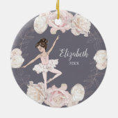 ピンクフローラバレリーナブラウンヘアガールパーソナライズされた セラミックオーナメント (裏面)