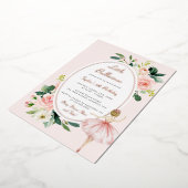 ピンクフローラバレリーナ子供の誕生日 箔招待状 (回転した状態)