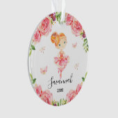 ピンクフローラバレリーナ&バタフライガールズクリスマス オーナメント (正面)