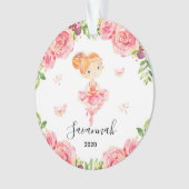 ピンクフローラバレリーナ&バタフライガールズクリスマス オーナメント (正面)