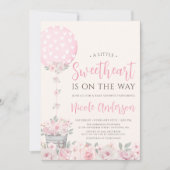 ピンクフローラバレンタインデンガールベビーシャワー 招待状 (正面)