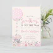 ピンクフローラバレンタインデンガールベビーシャワー 招待状 (スタンド正面)