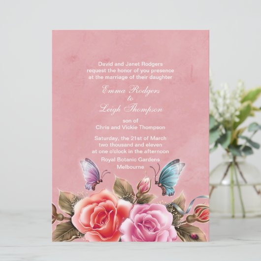 ピンクフローラバースト結婚式招待状 招待状 (スタンド正面)