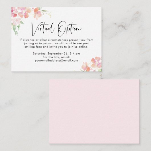 ピンクフローラバーチャルオプションベビーシャワーパーティーEnclo エンクロージャーカード (正面/裏面)